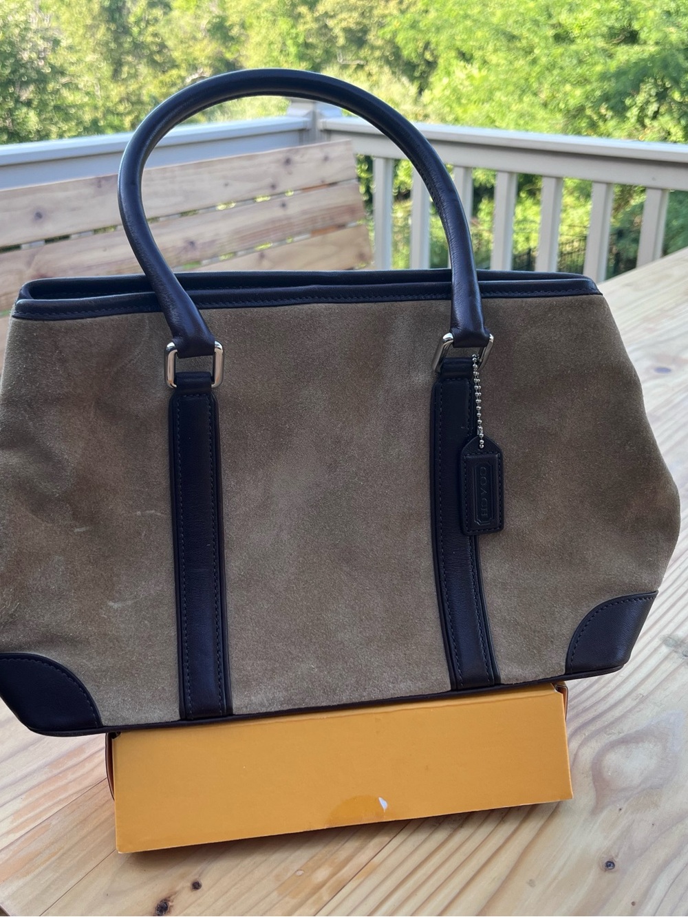 Vintage Coach Hamptons Suede Tote | Brown Leather Trim | Y2K Carryall